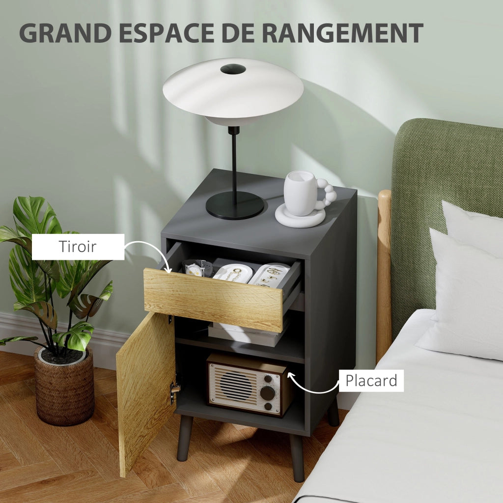 Comodino con cassetti e ripiano ¨C zephmum ¨C 40x39x69 cm grigio scuro