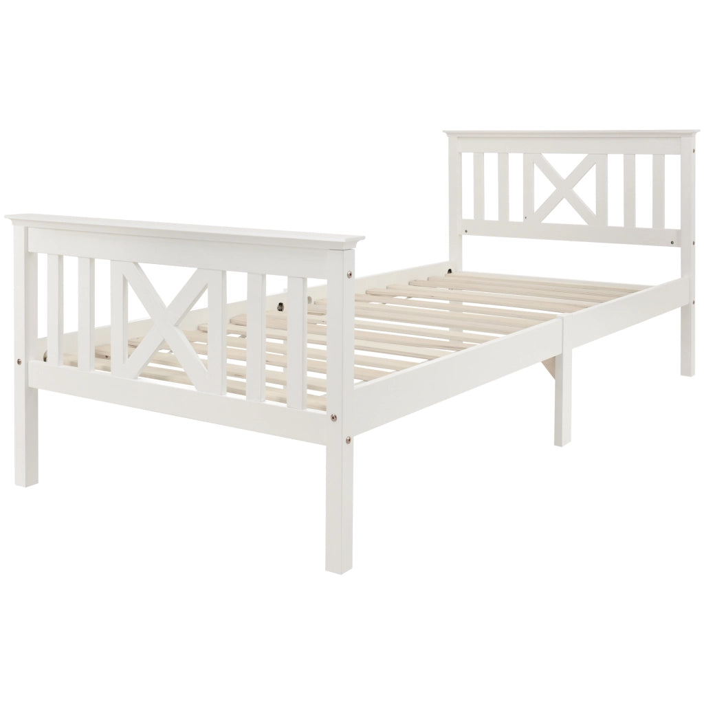 OKWISH Letto Singolo con Cassetti 90×200 cm, Letto con Testiera a X, 2 Cassetti e Doghe Integrate, senza Materasso, Bianco