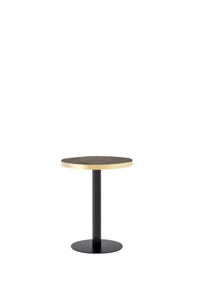 Tavolino basso rotondo con piano effetto marmo e bordo dorato, in MDF e metallo, per soggiorno, grigio, diametro 60 cm