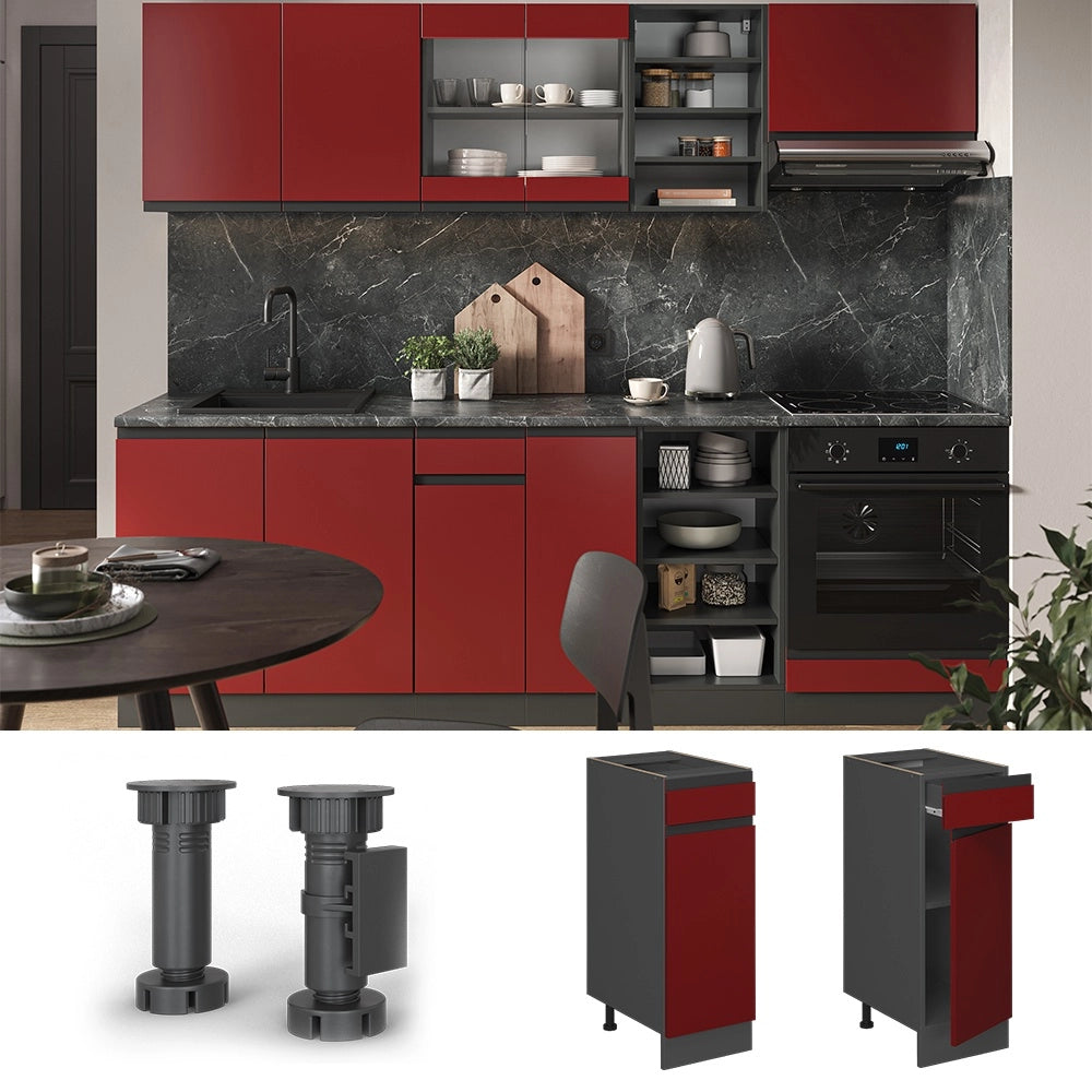 Mobiletto base per cucina R-Line Rosso/Antracite 30 cm J-Shape, PL Antracite Vicco