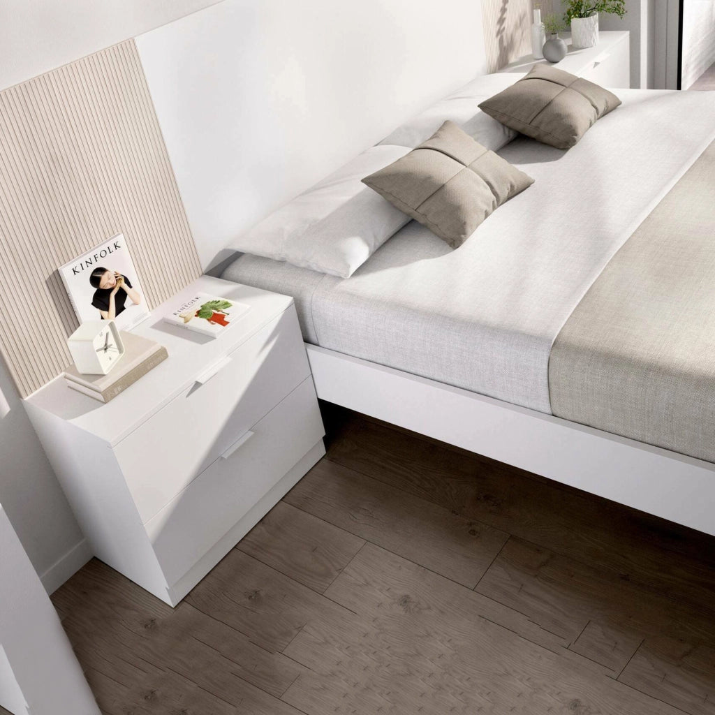 Comodino Banyan, Comò basso, Tavolino da notte, Mensola da letto, 50x34 h46 cm, Bianco