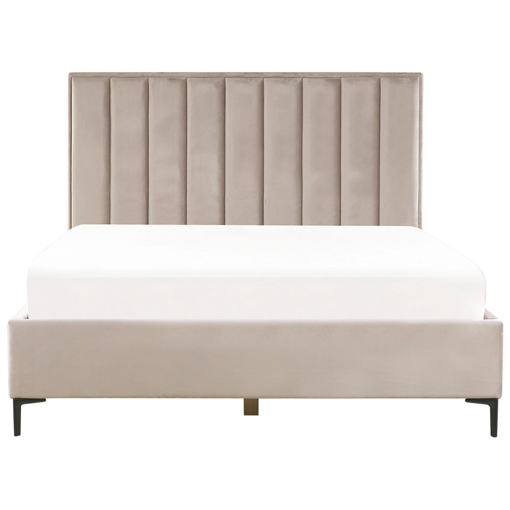 Letto Matrimoniale con Contenitore in Velluto tortora 180 x 200 cm con poggiatesta imbottita ottomana gambe in metallo Nero