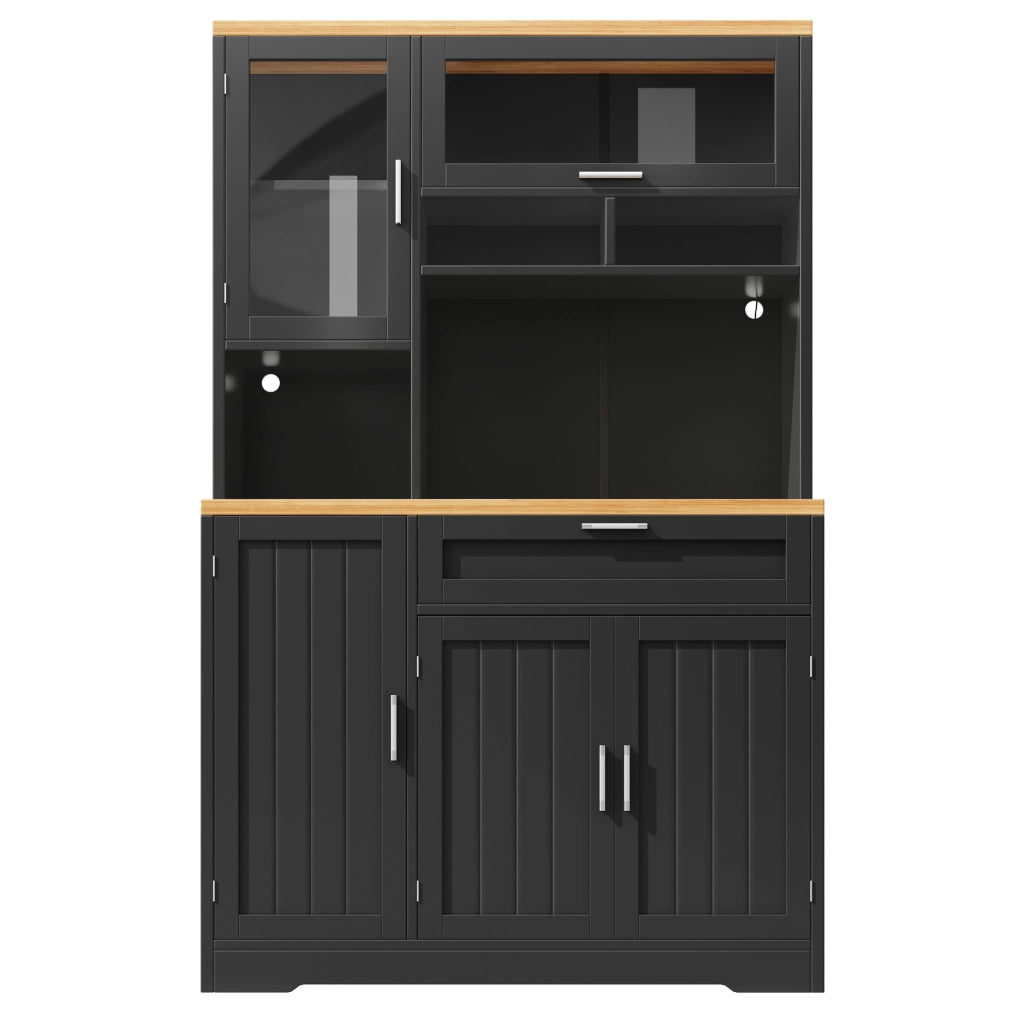 Credenza alta 104x40x180 cm con illuminazione LED; in MDF e metallo; nera
