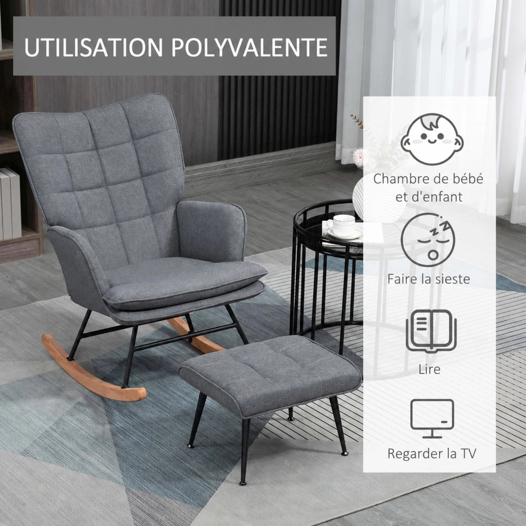 POLTRONA A DONDOLO con poggiapiedi 64x89x90 cm Grigio