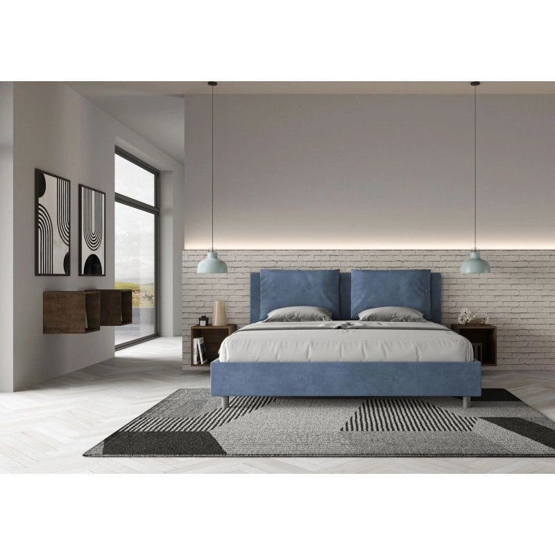 Letto imbottito Matrimoniale 180x200 cm Antea - Senza rete,Microfibra,Blu