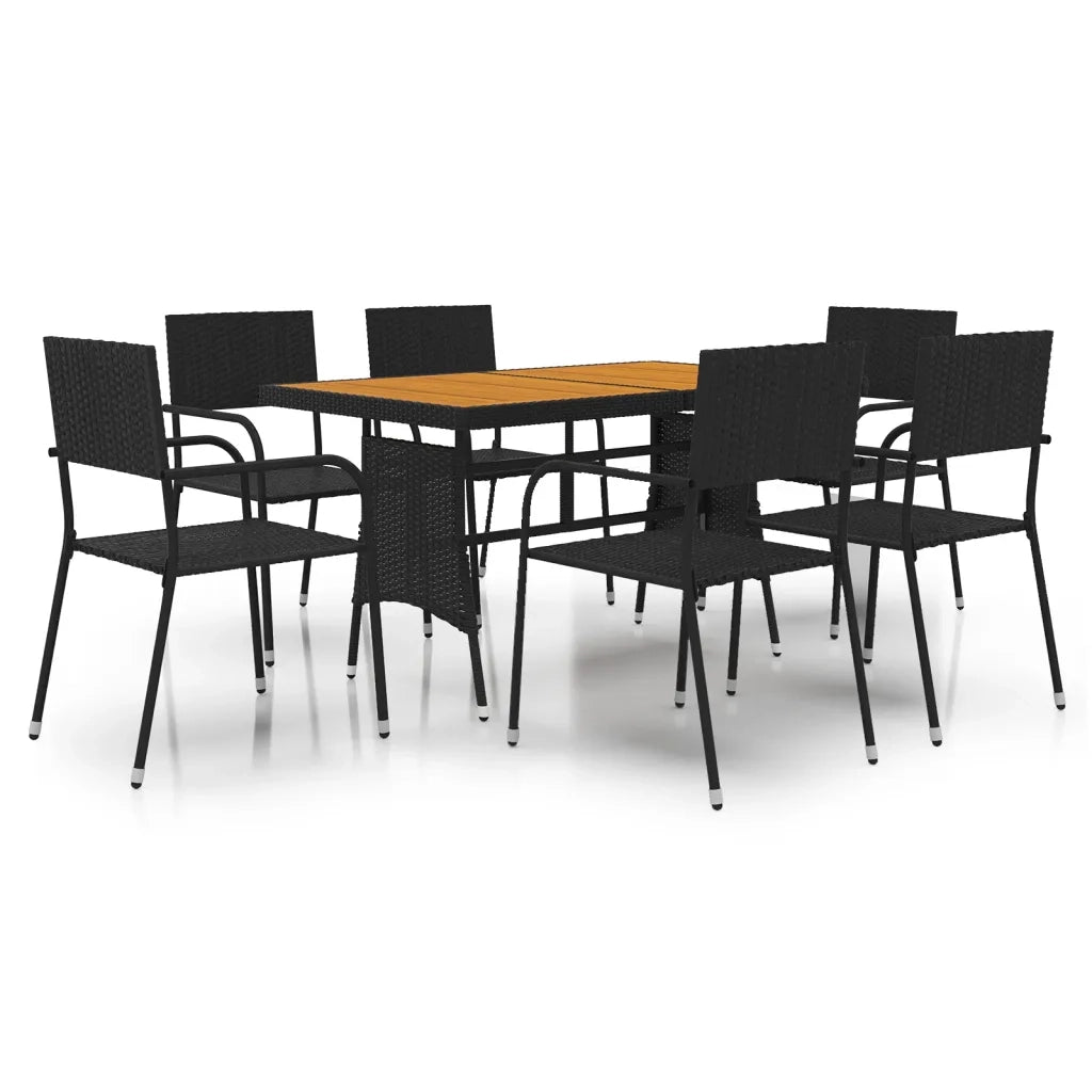 Set da Pranzo per Esterni 7 pz in Polyrattan Nero 3120097