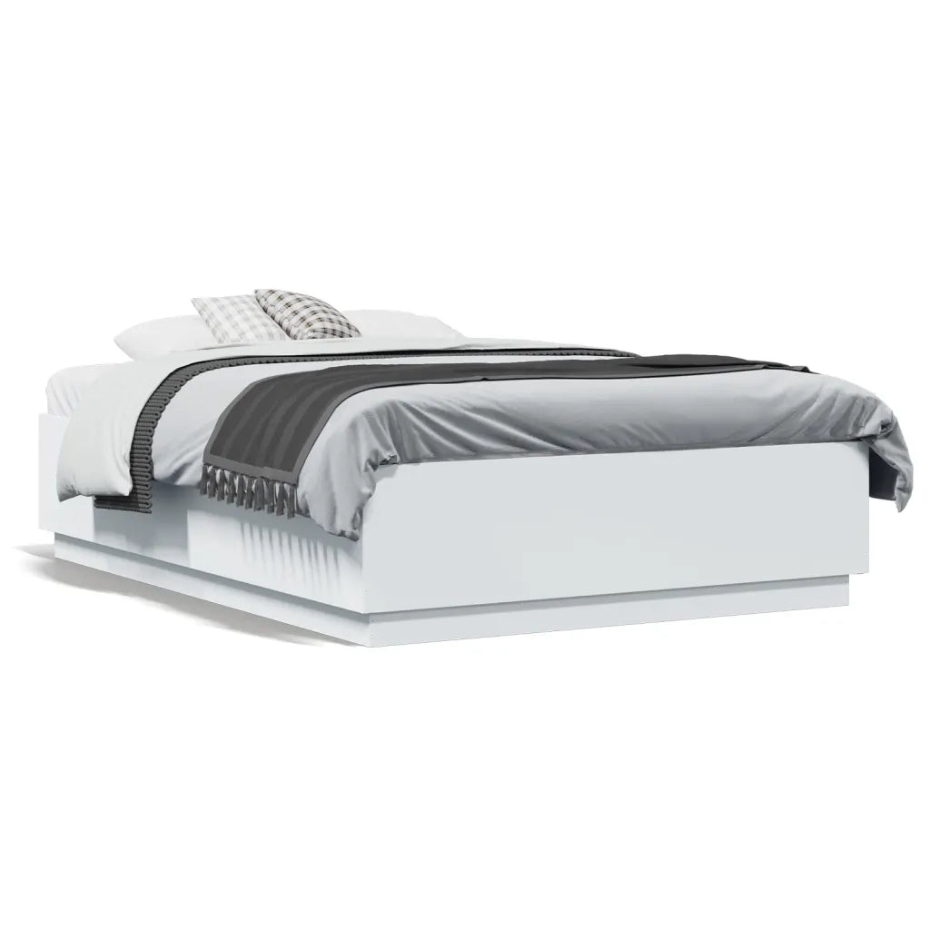 Giroletto con Luci LED-Struttura Letto Bianco 135x190 cm in Legno Multistrato 800979