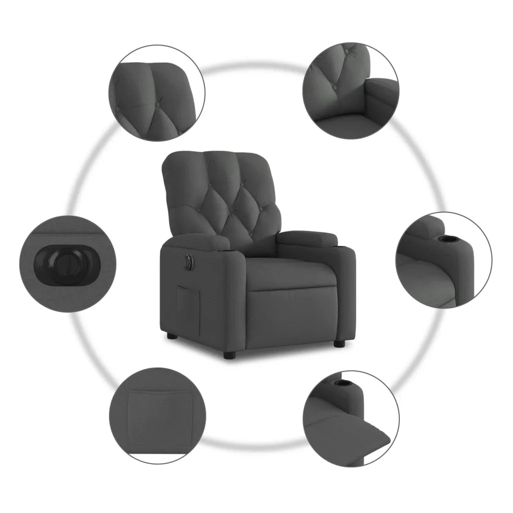 Poltrona | Sedia Relax Elettrica Reclinabile Grigio Scuro in Tessuto