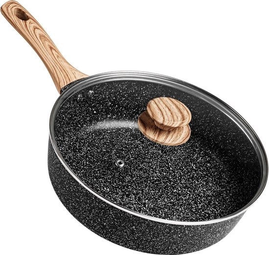 Piastra da cottura da 24 cm con coperchio e maniglia di bakeliet morbido per piastra a induzione