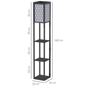 Lampada da terra nera con 3 ripiani, attacco E27, 26 x 26 x 160 cm