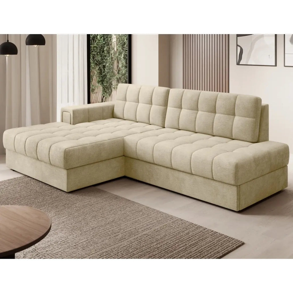 Divano angolare convertibile CUBITO beige 240 cm con contenitore e letto