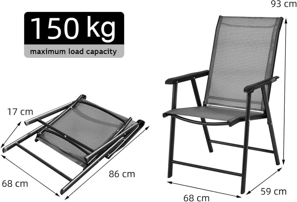 Set di 2 Sedie da Giardino Pieghevoli con Schienale Alto, Sedie da Esterno in Tessuto e Metallo, Carico 150 kg, Poltrona da Balcone, Terrazza, Sala da Pranzo, Cortile (Grigio)