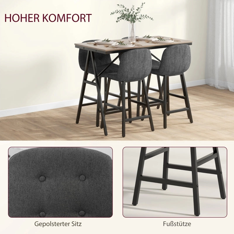 Tavolo da bar con 4 sgabelli, seduta imbottita, effetto lino, per cucina e sala da pranzo, 120 × 60 × 91 cm