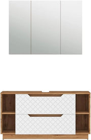Set di mobili da bagno Lotta, Rovere/bianco con struttura in piastrelle, 2 parti