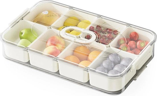 Bacini per snack - Contenitore a cassetta per snack con 8 cassettoni - Snackbox in plastica - Set di contenitori per snack - Frutta per bambini - Ideale per pic nic - Incontro familiare in bar