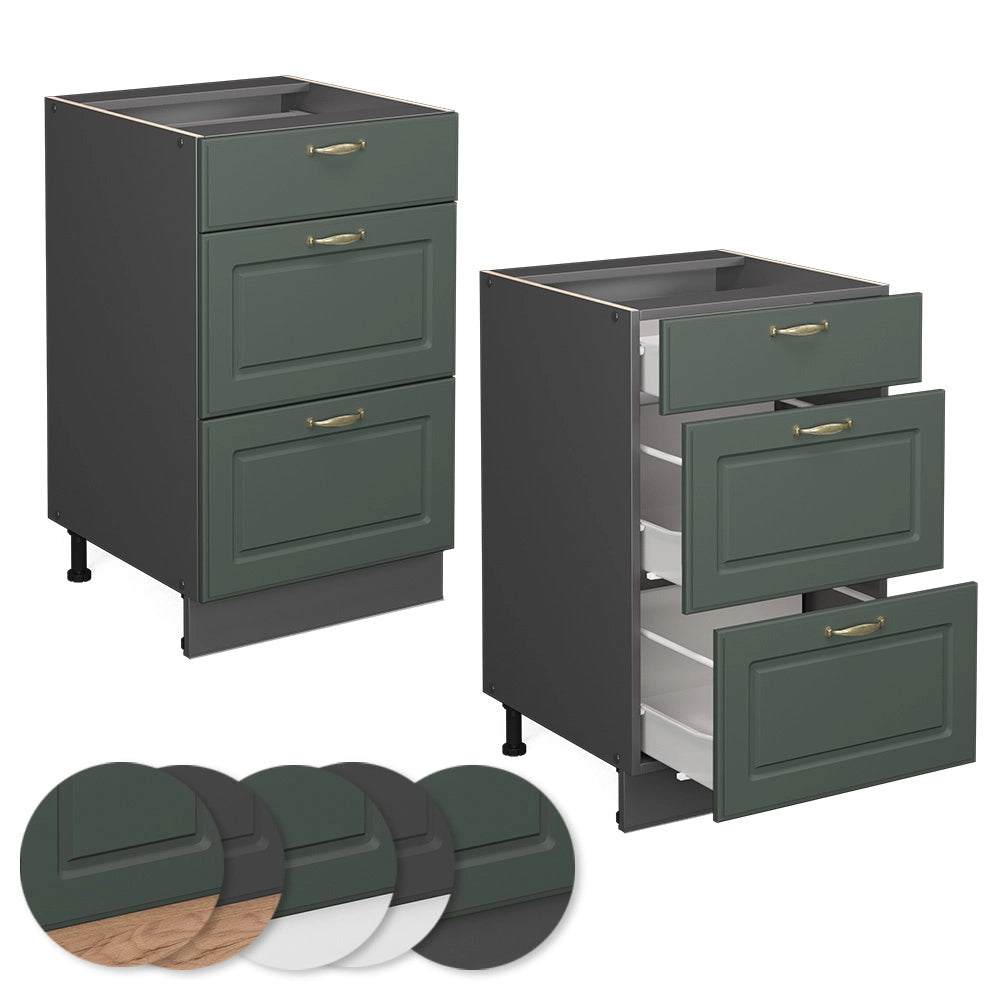 Mobiletto base per cucina Fame-Line Verde-oro rustico/Antracite 50 cm senza piano di lavoro Vicco