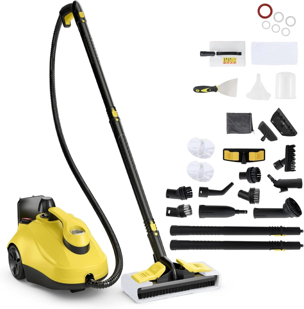 Pulitore a vapore a mano 2000 W, pressione vapore: 5 bar, max. 160℃, Tempo di Preriscaldamento: 8-10 Min, Serbatoio d'acqua: 1,8L, con 19 Accessori, per Divano, Pavimento, Finestra, Cucina