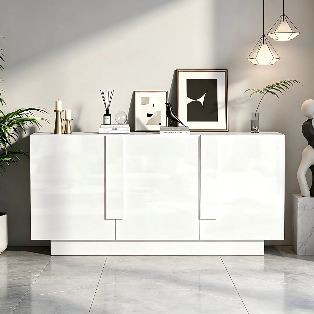 Credenza e madia a 3 porte con 6 scomparti e ripiani regolabili per soggiorno e sala da pranzo; bianco; 160 × 35 × 60 cm