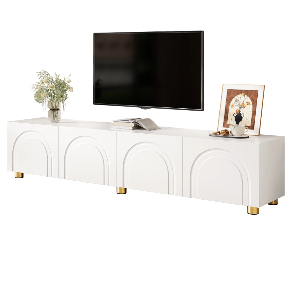 Mobile TV 180x35x40 cm bianco in MDF e PB - 4 ante con rilievo ad arco