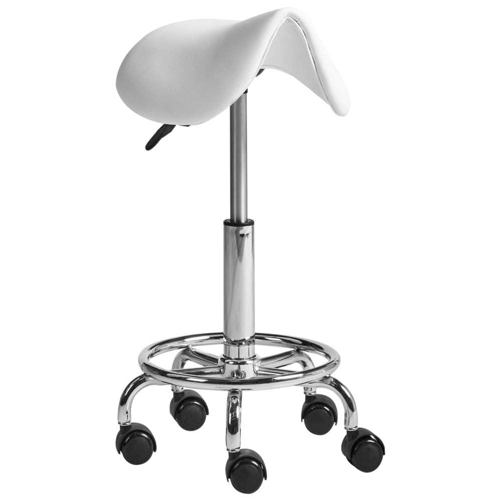 Sgabello girevole in ecopelle bianco da ufficio in metallo altezza regolabile