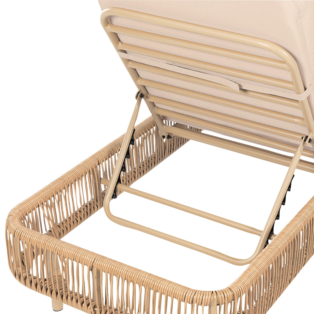 Lettino da giardino per esterni Naturale e Beige PE Rattan Alluminio Tessuto Poliestere Cuscino regolabile Schienale reclinabile