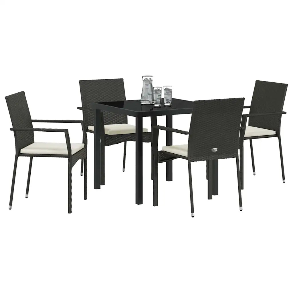 Set da Pranzo per Giardino con cuscino 5 pcs Nero polyrattan