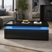 Tavolino da caffè con LED e 2 cassetti 95x45x35 cm in pannello truciolare nero
