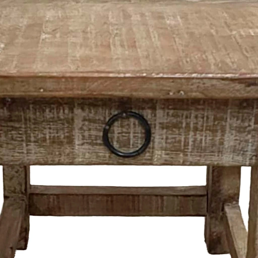Sgabello con cassetto in legno con finitura artigianale marrone 25x25x29 h cm