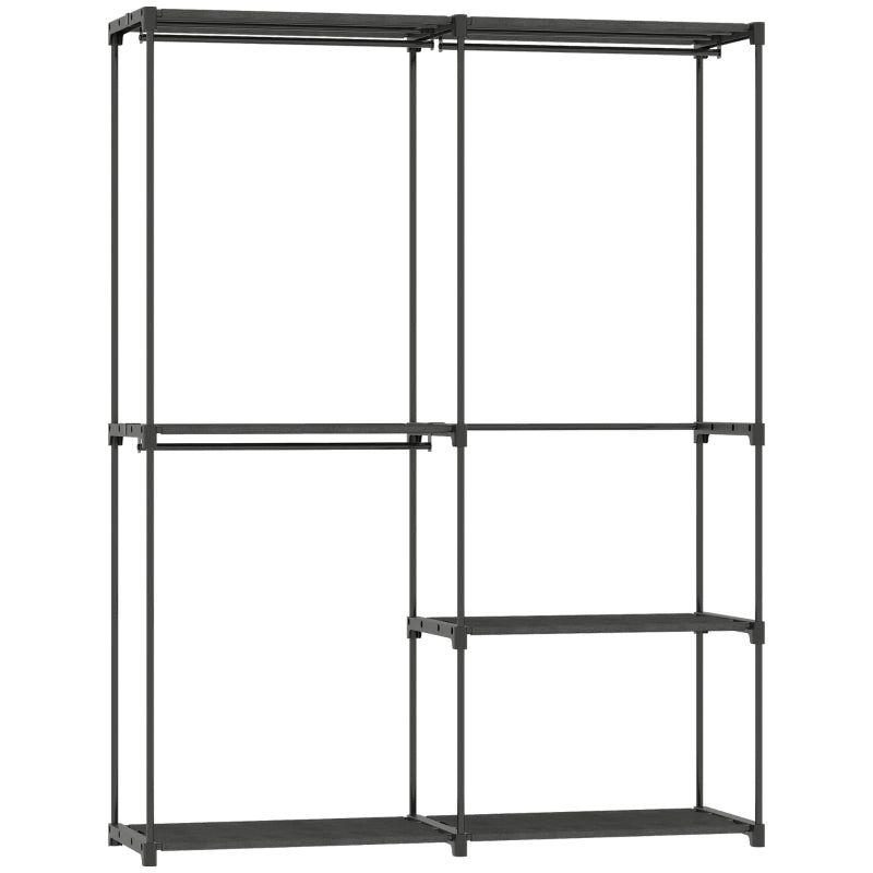 Appendiabiti portatile, struttura in metallo, ripiani in tessuto, ampio spazio, colore nero.