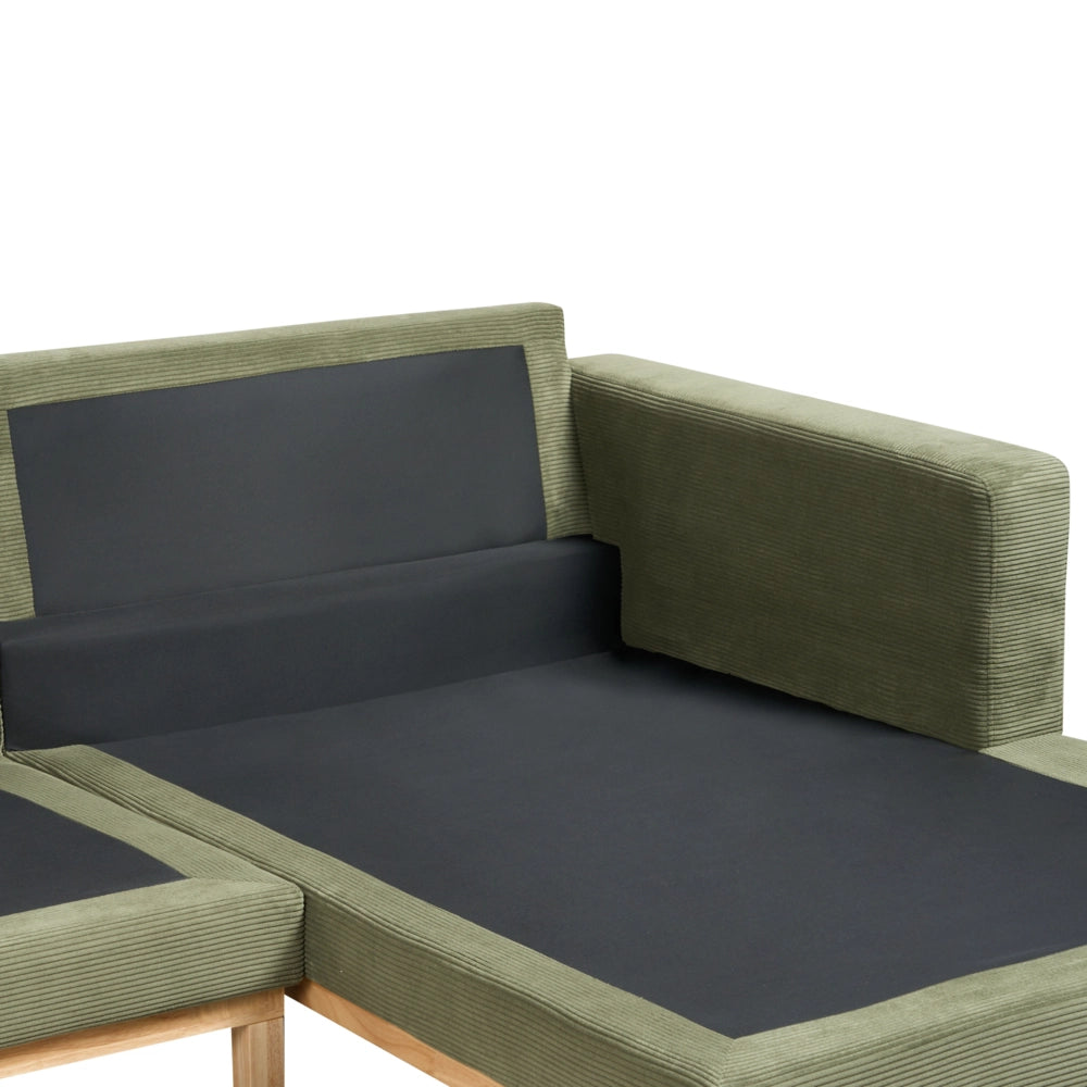 Divano angolare a sinistra Tappezzeria in corda jumbo verde Gambe in legno Elegante