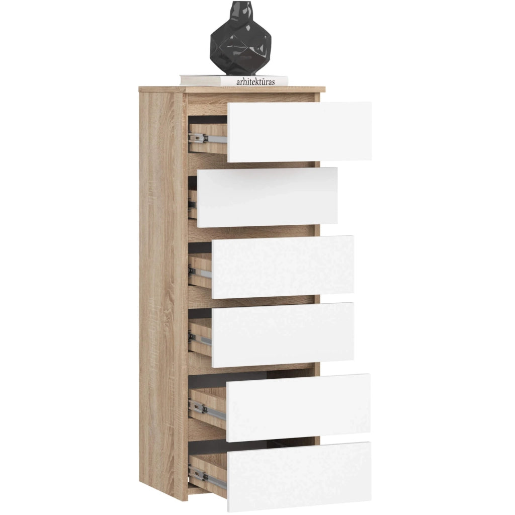 Cassettiera AKORD CL6 Cassettiera Sonoma Quercia 40 cm 6 cassetti inserto frontale Bianco 40x35x109 cm