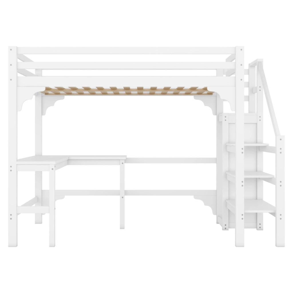 LETTO a soppalco 140x200 cm con scrivania a L e armadio aperto bianco