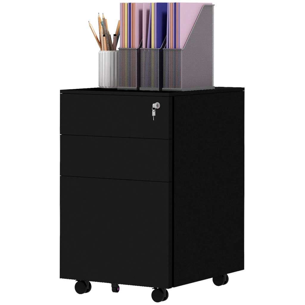 Cassettiera mobile con serratura, 3 cassetti ¨C zephmum ¨C Nero, 37x43.5x60 cm