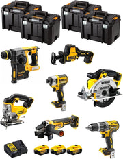DeWALT Kit DWK702T (DCD796 + DCH273 + DCG405 + DCF887 + DCS331 + DCS391 + DCS369 + 3 Batterie 5,0 Ah + Caricabatterie + 4 x TSTAK VI)