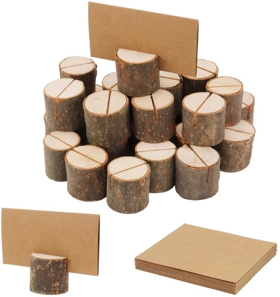 Sostegni per Tavolo da 80 pezzi - Menuholder in Legno - Ospite per Foto - Rond - 3,7 x 3,1 cm