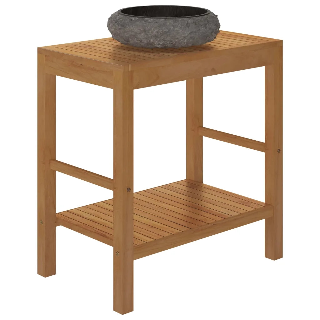 Armadietto da Bagno in Legno di Teak con Lavabo in Marmo Nero