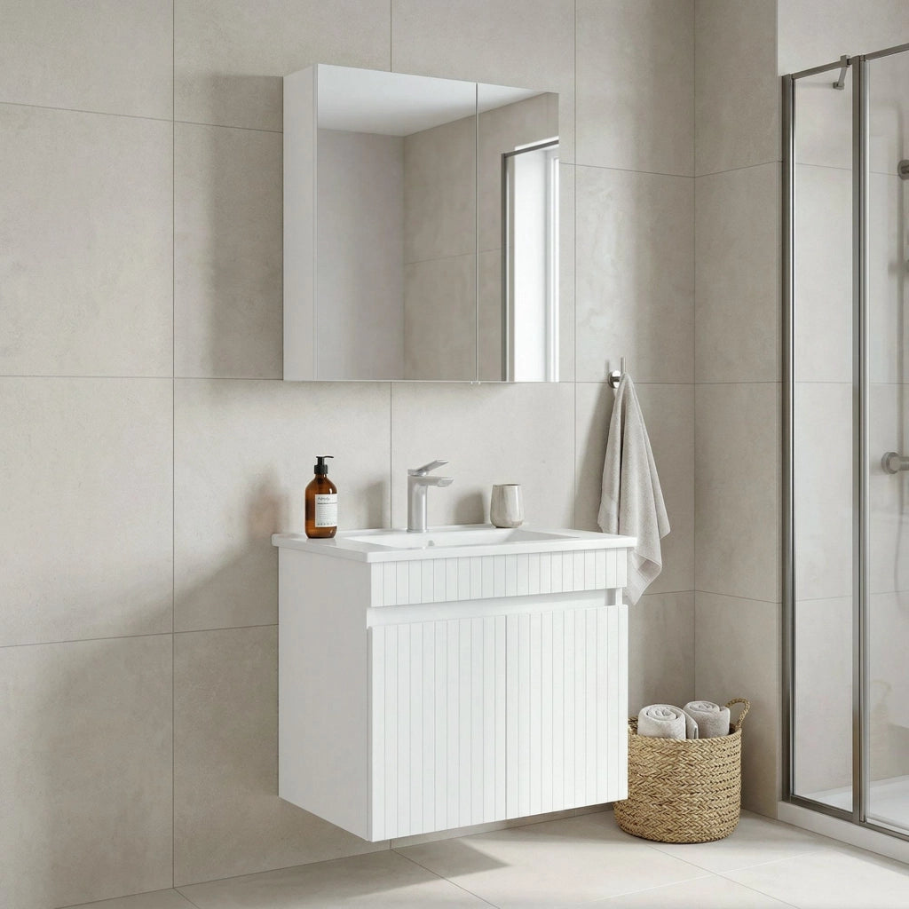 Set mobile lavabo con specchio (2 pezzi) "Tivoli 65" - 65 x 45 x 57 cm - Bianco opaco