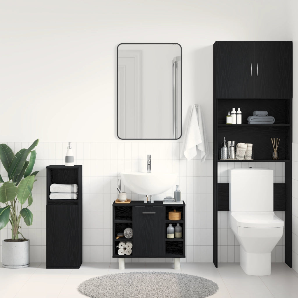 Armadio da Bagno  Nero Rovere 60x32x54 cm Legno ingegnerizzato