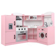 Cucina giocattolo angolare in legno 28/32/40/42 x 29,5 x 94 cm con luci e suoni 4 zone di gioco design rosa 20_0017656