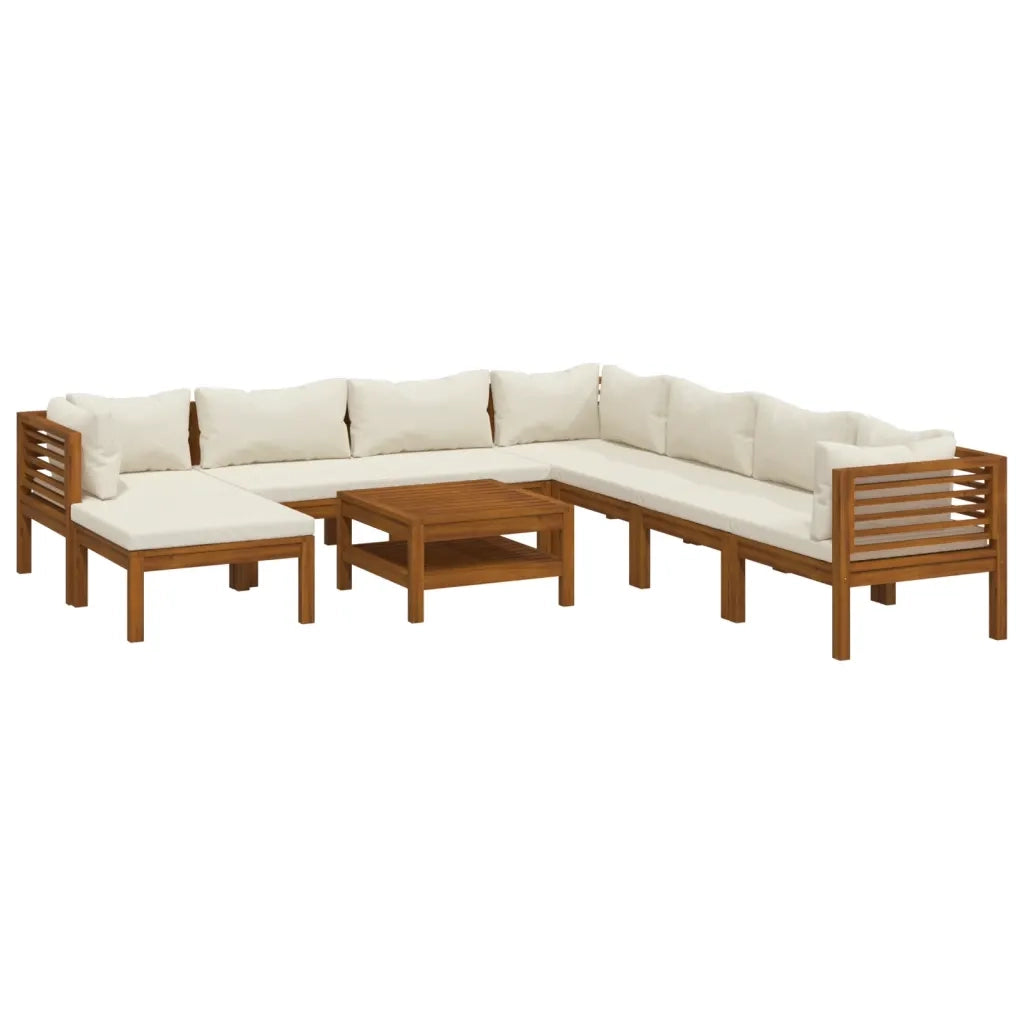 Set Divani da Giardino 9 pz con Cuscini Crema in Legno Acacia 3086945