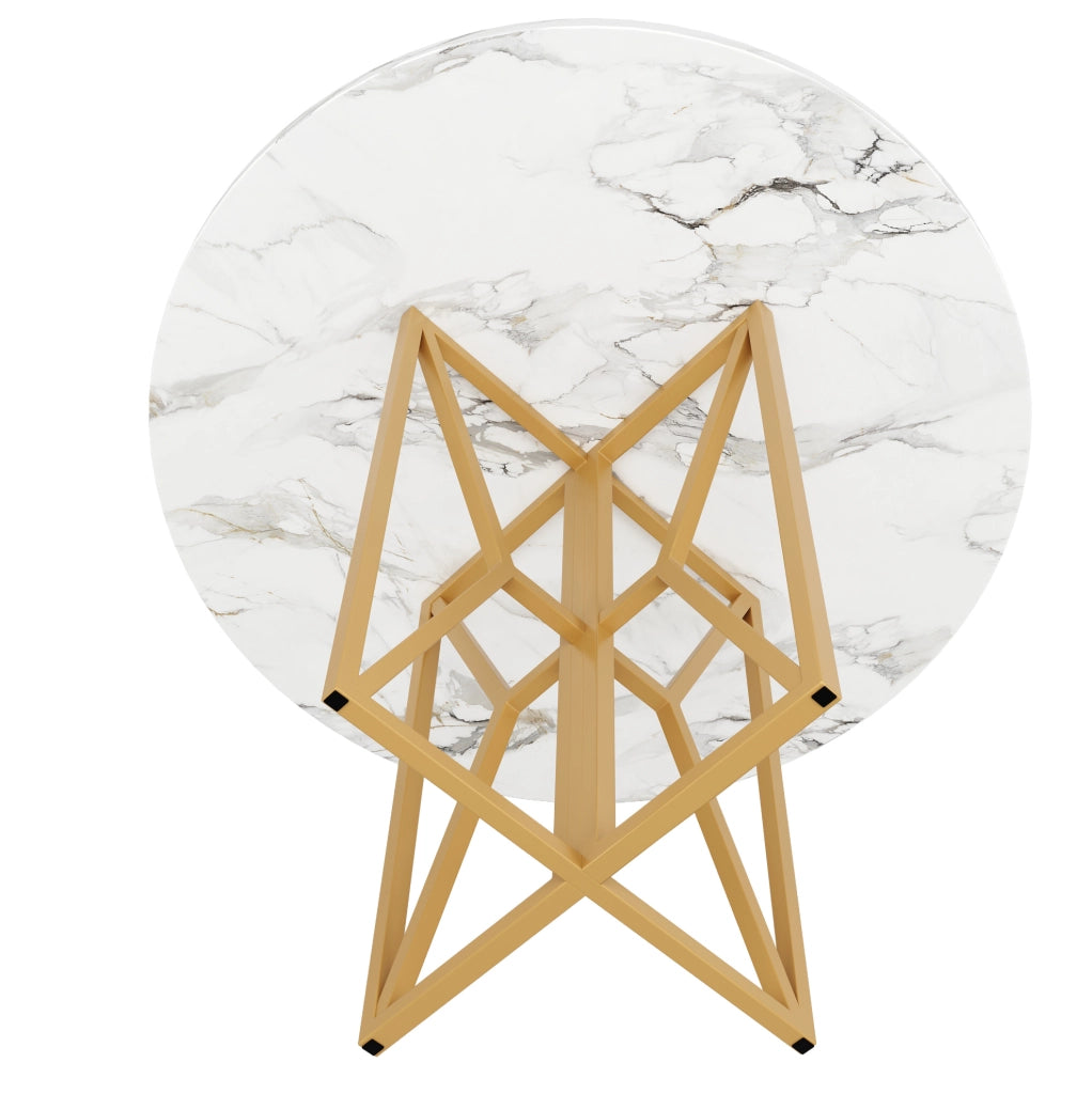 Tavolo da pranzo rotondo 80x80x76 cm con piano effetto marmo