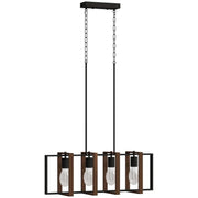 LAMPADARIO A SOSPENSIONE RUSTICO CON 4 CORNICI GIREVOLI E CATENA REGOLABILE, 80X21X90-130 CM, NERO E MARRONE