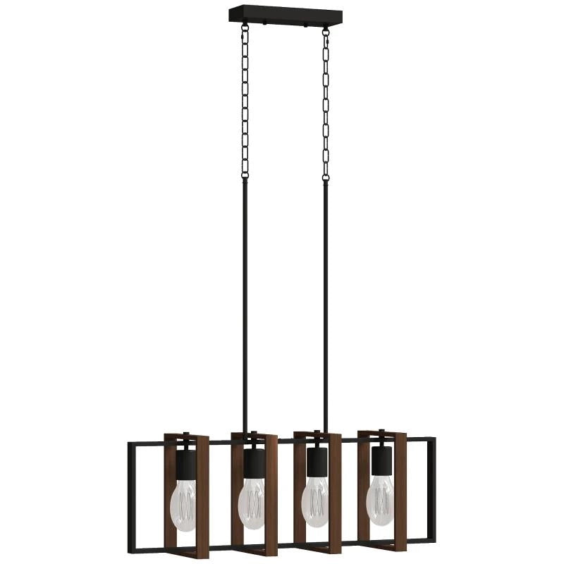 LAMPADARIO A SOSPENSIONE RUSTICO CON 4 CORNICI GIREVOLI E CATENA REGOLABILE, 80X21X90-130 CM, NERO E MARRONE