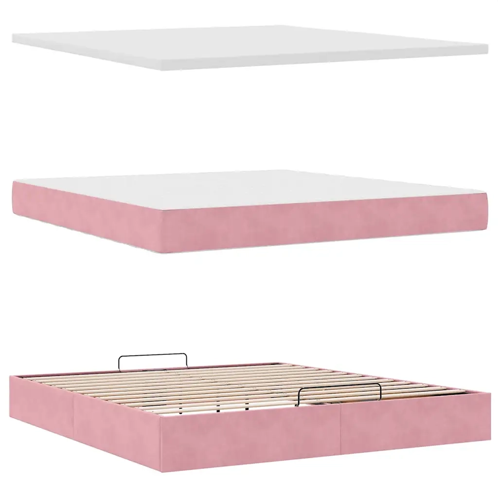 Pouf Letto con Materasso e LED Rosa 180x200cm in Velluto