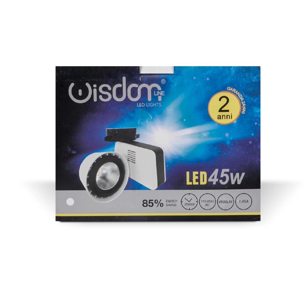 Faretto led binario bianco 45w trifase luce naturale 4000k
