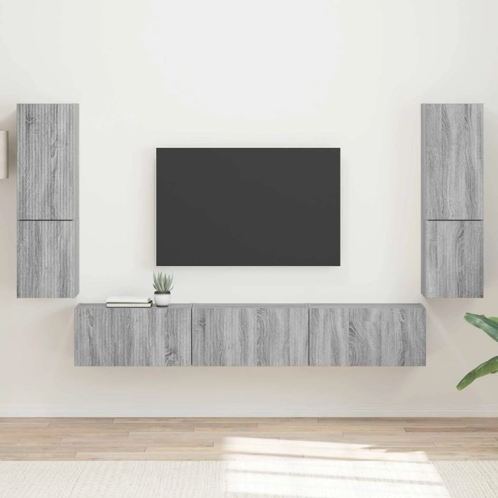 Set mobile TV 4 pz-Credenza per TV Grigio Sonoma Legno multistrato 814548