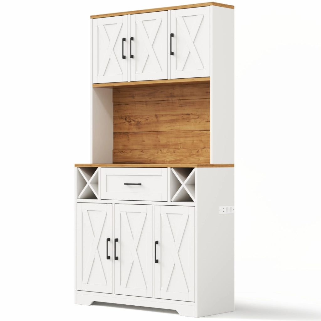 Credenza da cucina alta con LED RGB, prese USB e AC, mobile dispensa con portasigari vino, 105×40×180 cm