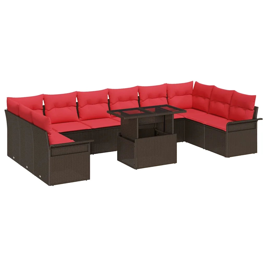 Set Divano da Giardino con cuscino 11 pcs Marrone Poly Rattan