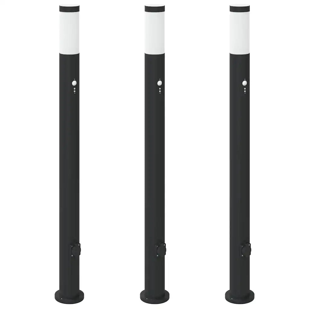 Lampioni a dissuasore con sensore e presa 3 pz 110 cm Acciaio Inox IP44 4006046