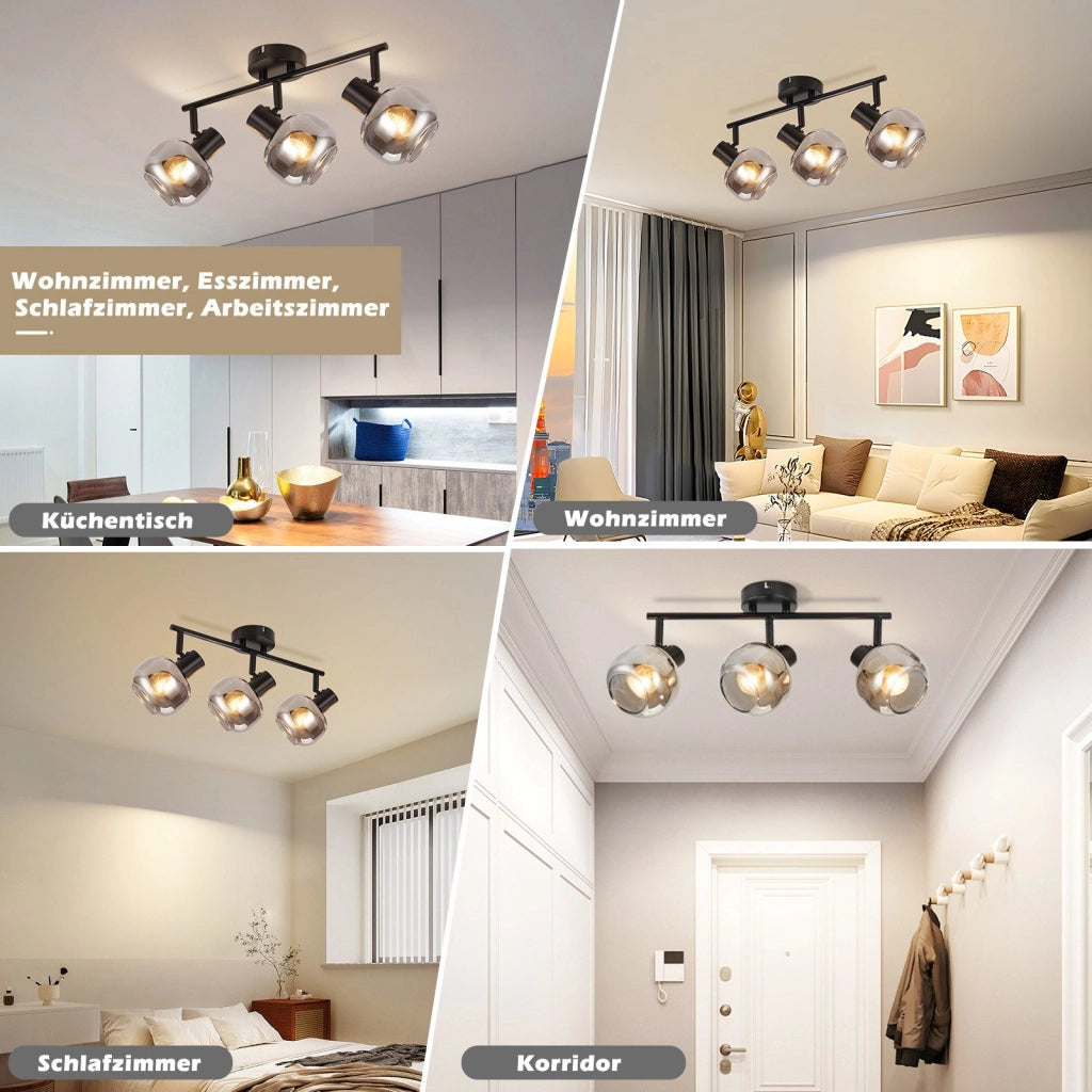 ZMH Faretto da soffitto vetro grigio fumé girevoli 350° retrò per soggiorno cucina corridoio
